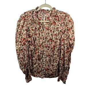 Free People Top Womens S Multicolor Cotton Blouse Long Sleeve V Neck Boho Ruffle